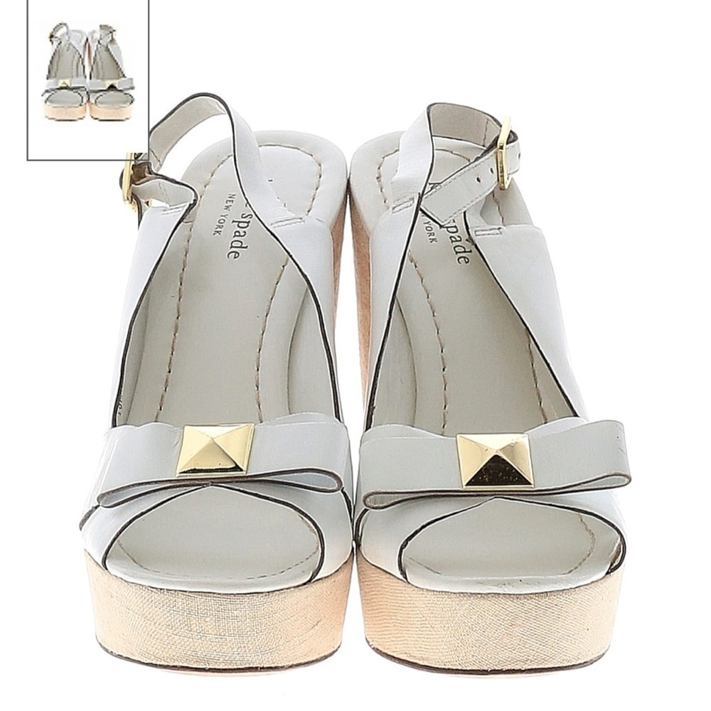 Kate Spade white leather wedge platform‎ sling back sandals Sz 10 high heels